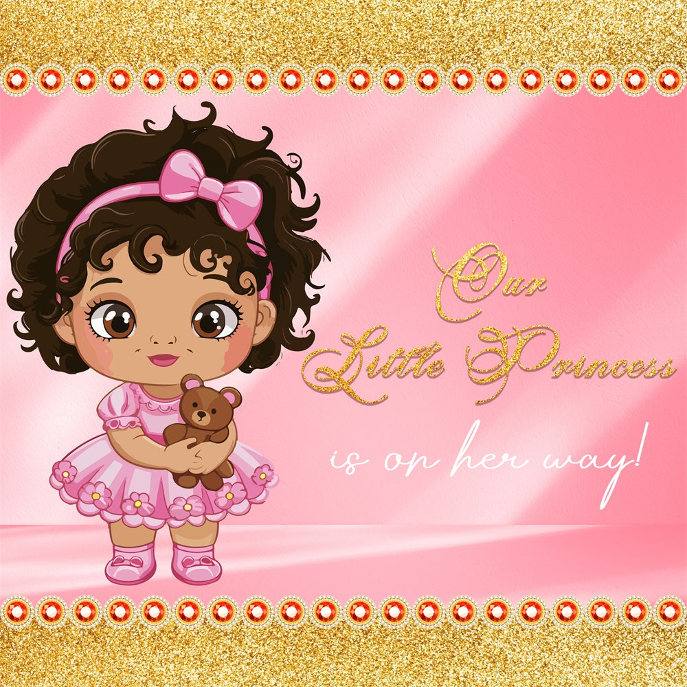 Baby Shower Backdrop Girl Glitter Princess Cartoon Backdrop UK LXX6-1