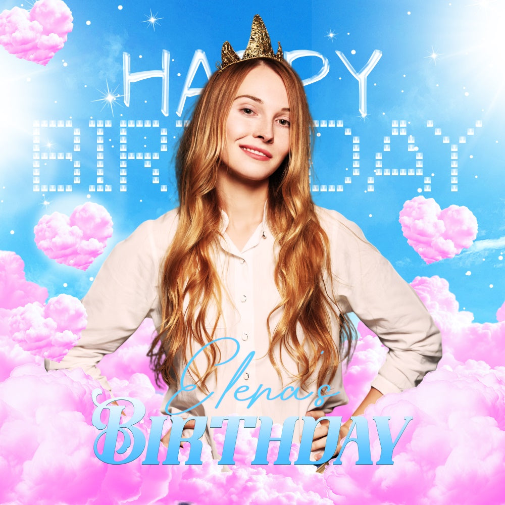 Personalized Backdrop For Birthday Cloud Hearts Sparkle Backdrop UK LXX6-100