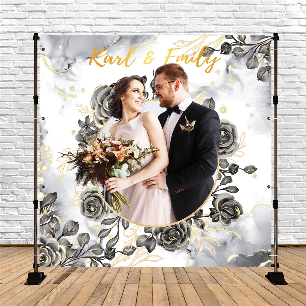 Personalized Backdrop For Wedding Black Rose Elegance Backdrop UK LXX6-117
