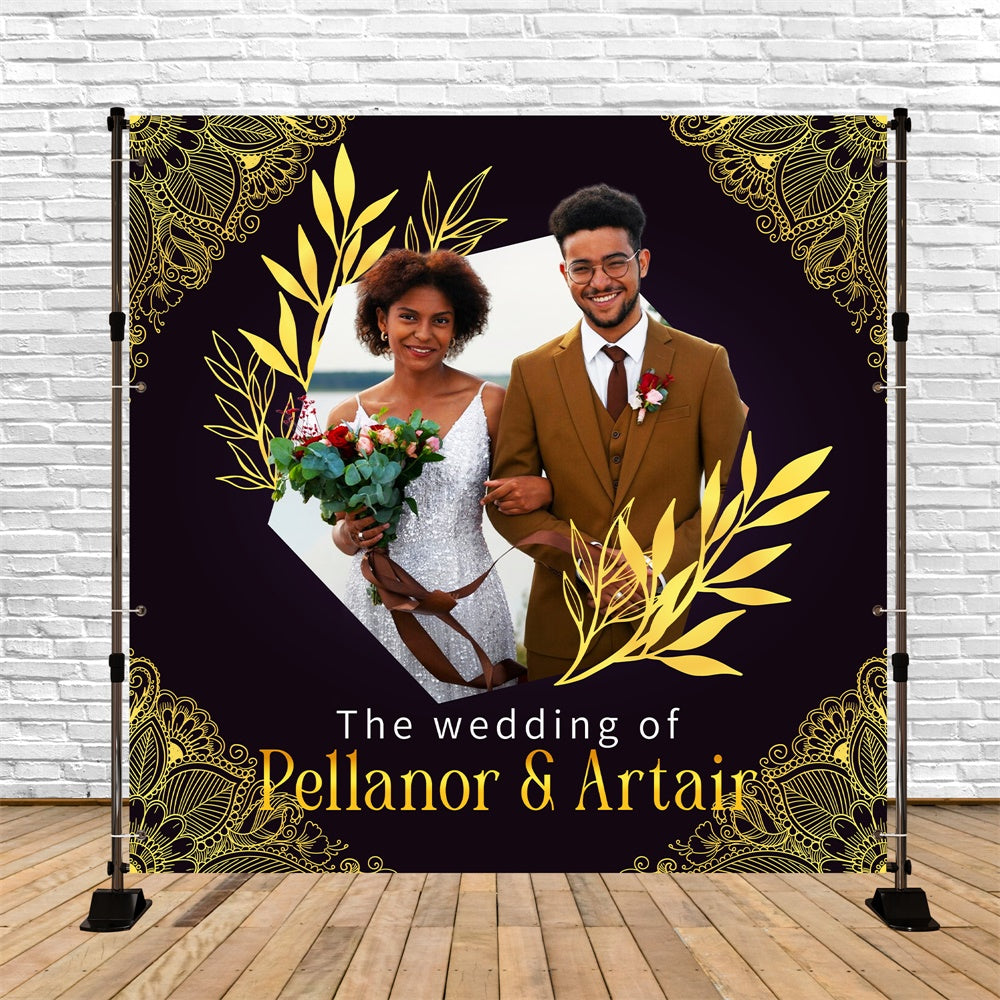 Wedding Backdrop Design Golden Lace Promise Customized Backdrop UK LXX6-118