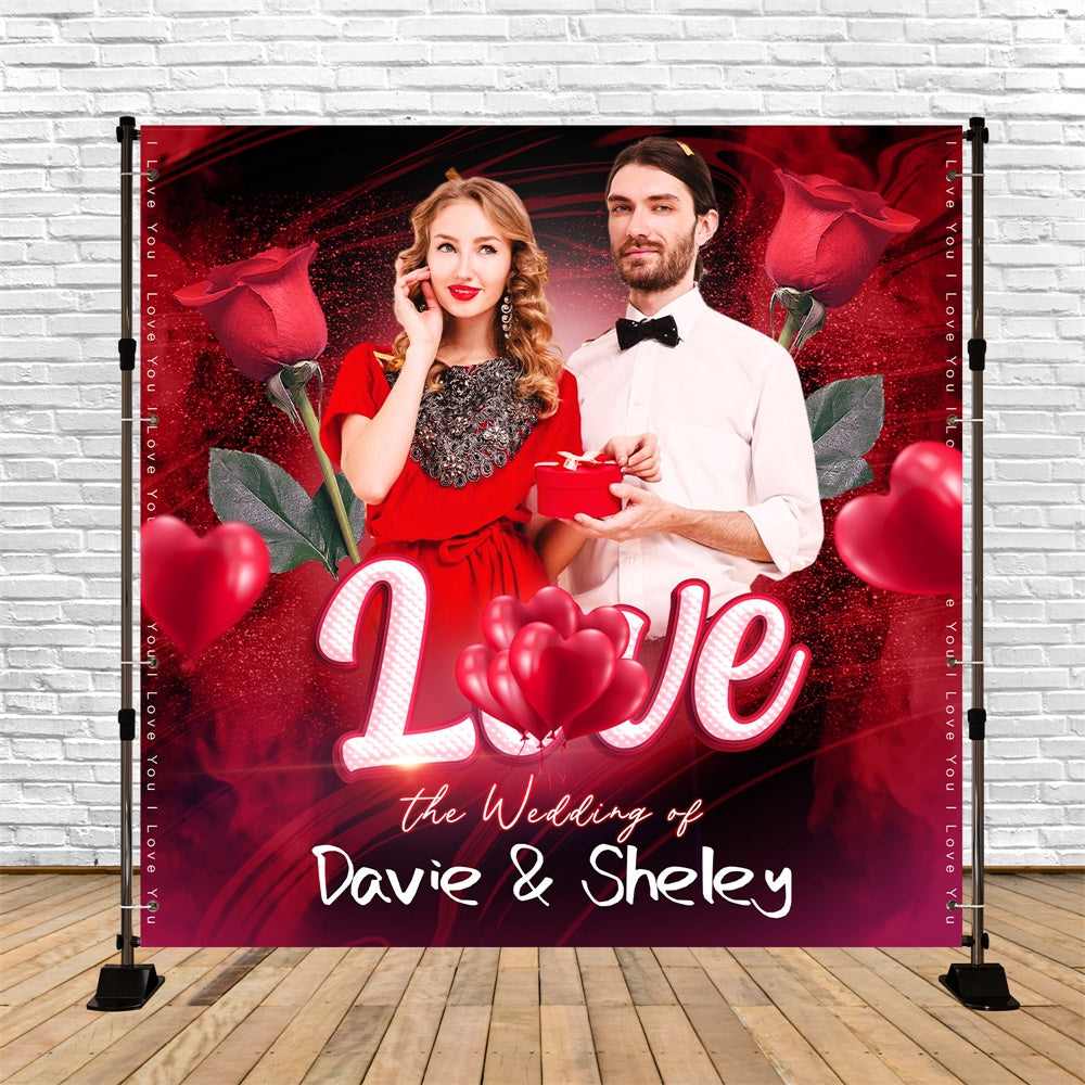Personalized Backdrop For Wedding Romantic Heart Rose Backdrop UK LXX6-126