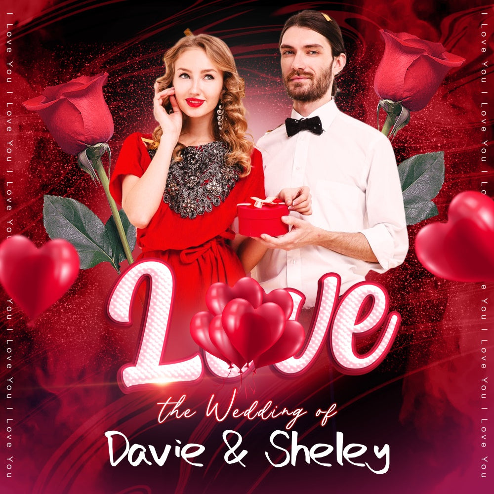 Personalized Backdrop For Wedding Romantic Heart Rose Backdrop UK LXX6-126