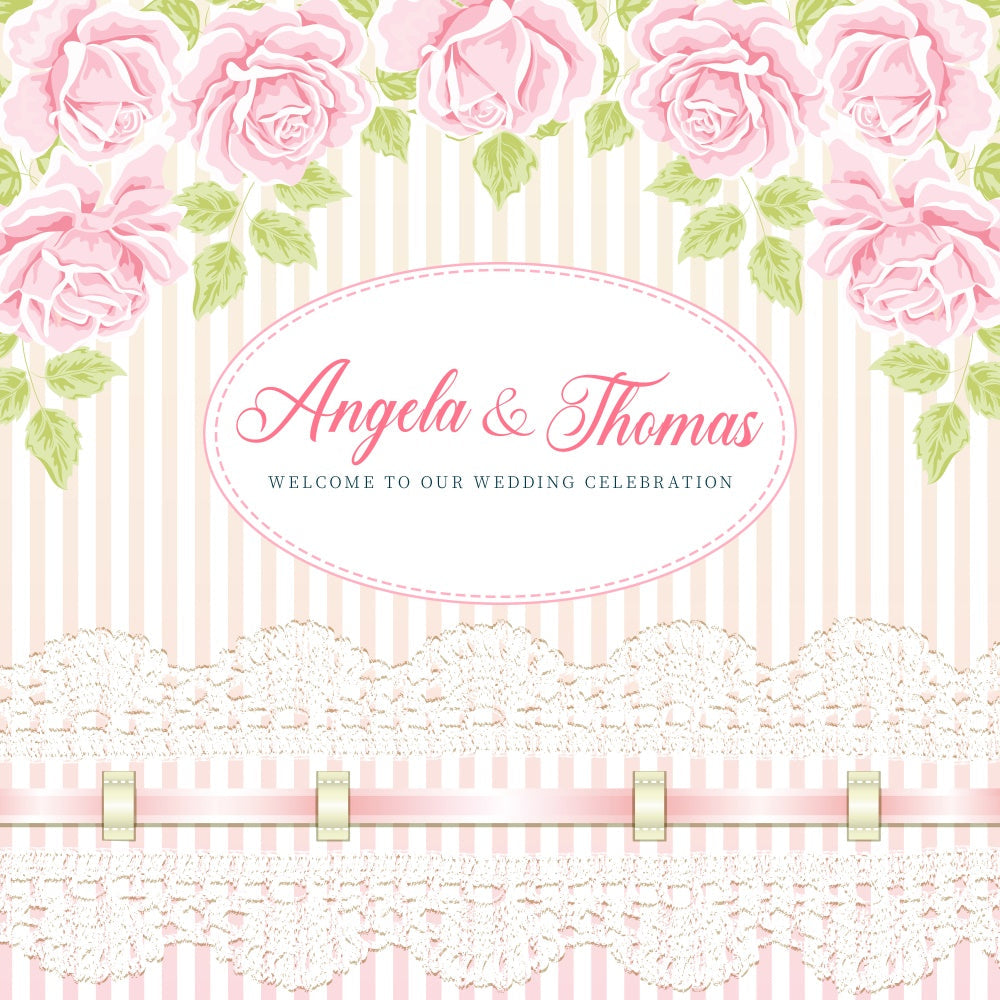 Personalized Backdrop For Wedding Lace Stripes Rose Backdrop UK LXX6-136