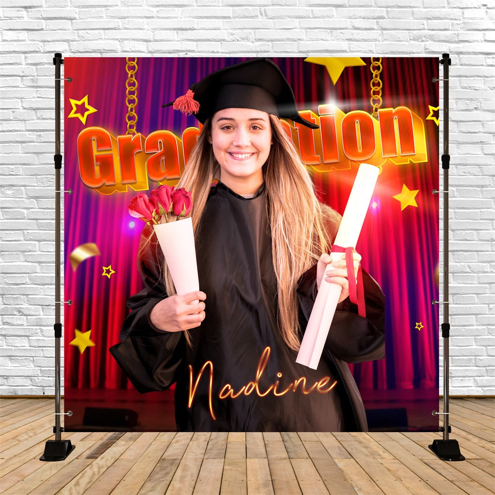 Customized Graduation Backdrop Red Velvet Stage Party Graduation Backdrop UK LXX6-151