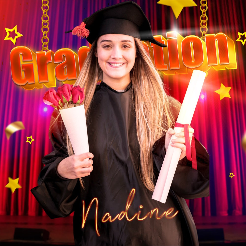 Customized Graduation Backdrop Red Velvet Stage Party Graduation Backdrop UK LXX6-151