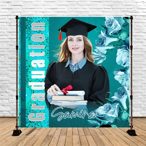 2025 Graduation Backdrop Blue Petal Personalized Party Graduation Backdrop UK LXX6-153