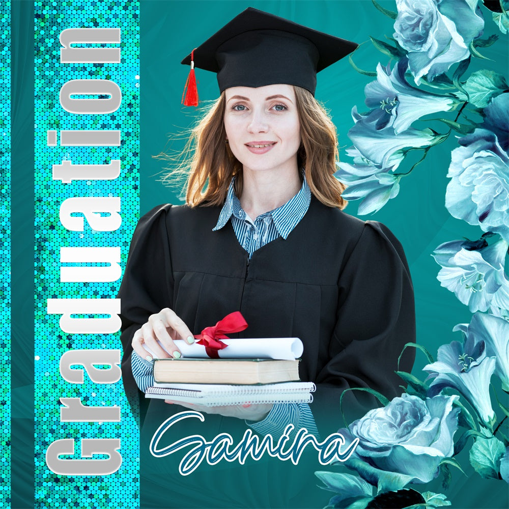 2025 Graduation Backdrop Blue Petal Personalized Party Graduation Backdrop UK LXX6-153