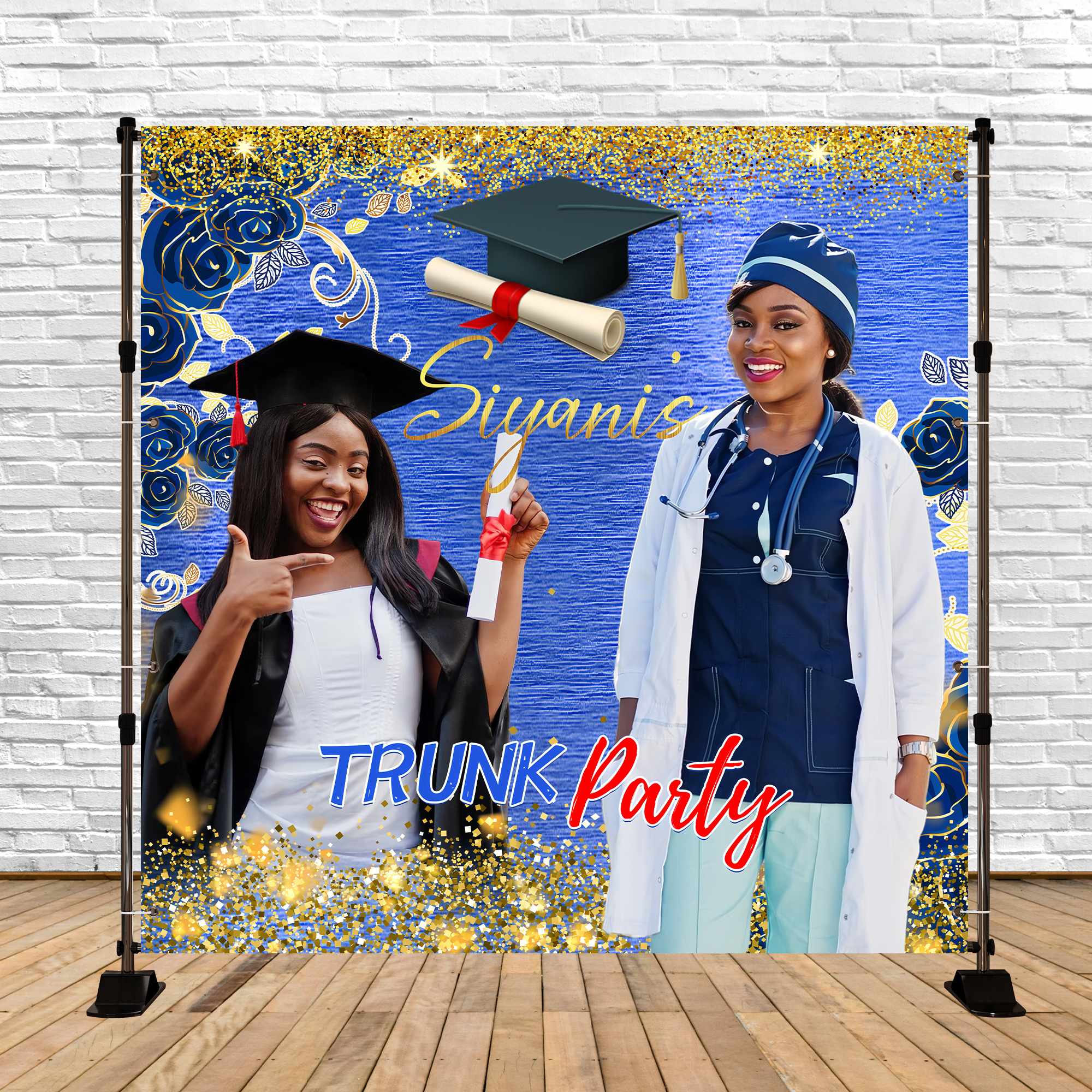 Custom Graduation Backdrops Blue Rose Sparkle Party Graduation Backdrop UK LXX6-158