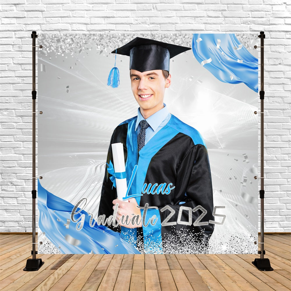 Customized Graduation Backdrop Silver Stream Party Graduation Backdrop UK LXX6-169