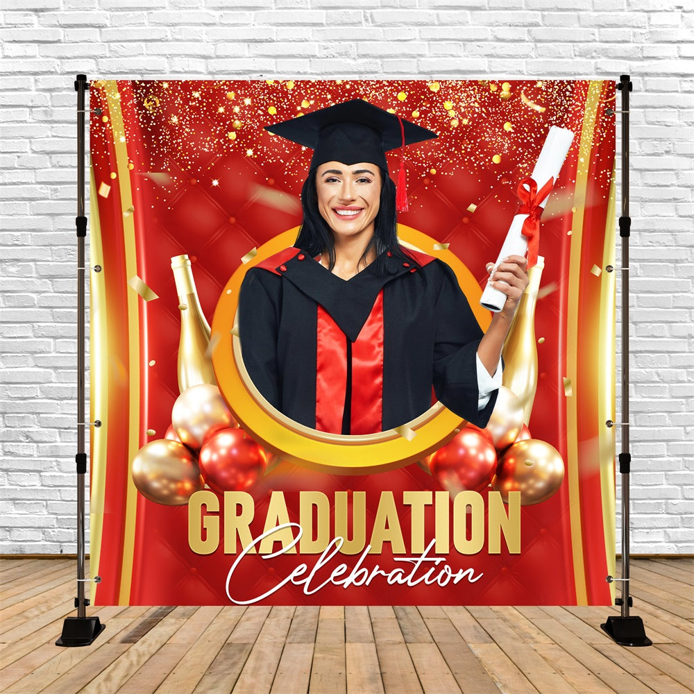 Customized Graduation Backdrop Champagne Crimson Party Graduation Backdrop UK LXX6-172