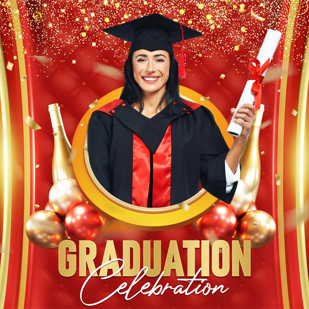 Customized Graduation Backdrop Champagne Crimson Party Graduation Backdrop UK LXX6-172