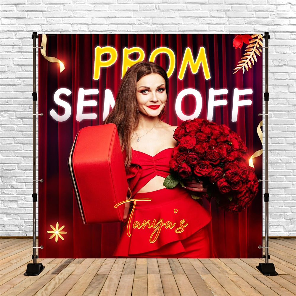 Prom Photo Backdrop Red Curtain Rose Customized Party Graduation Backdrop UK LXX6-175
