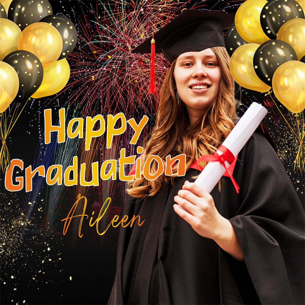 Customized Graduation Backdrop Balloon Firework Party Graduation Backdrop UK LXX6-178
