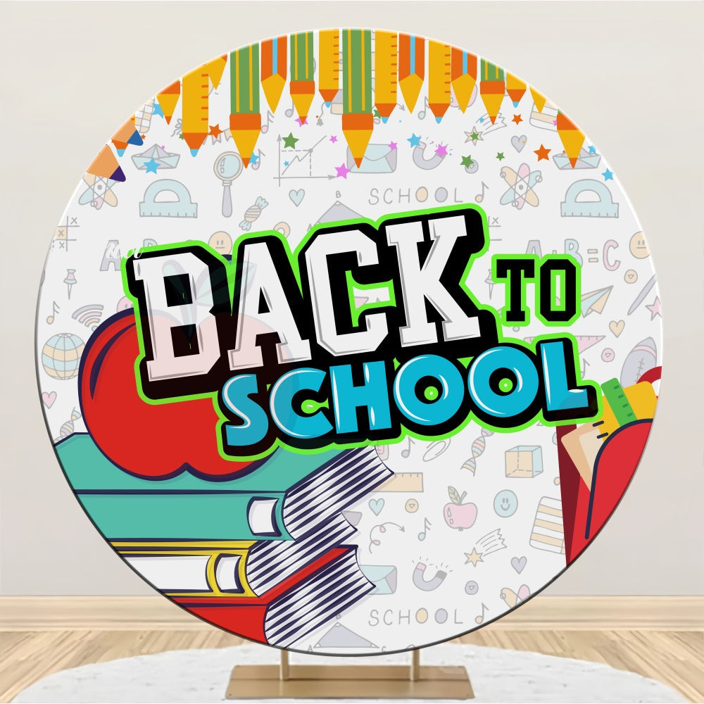 Back To School Photo Backdrop School Supplies Round Backdrop UK LXX6-22