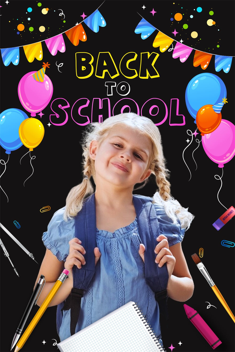 Back To School Photo Backdrop Neon Balloon Custom Backdrop UK LXX6-26