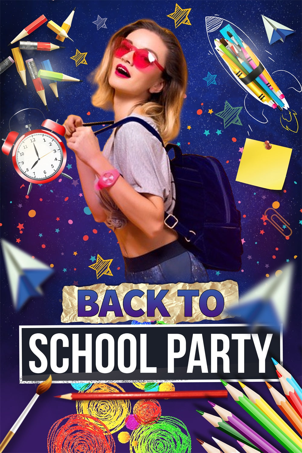 School Picture Backdrop Cosmic School Party Custom Backdrop UK LXX6-29