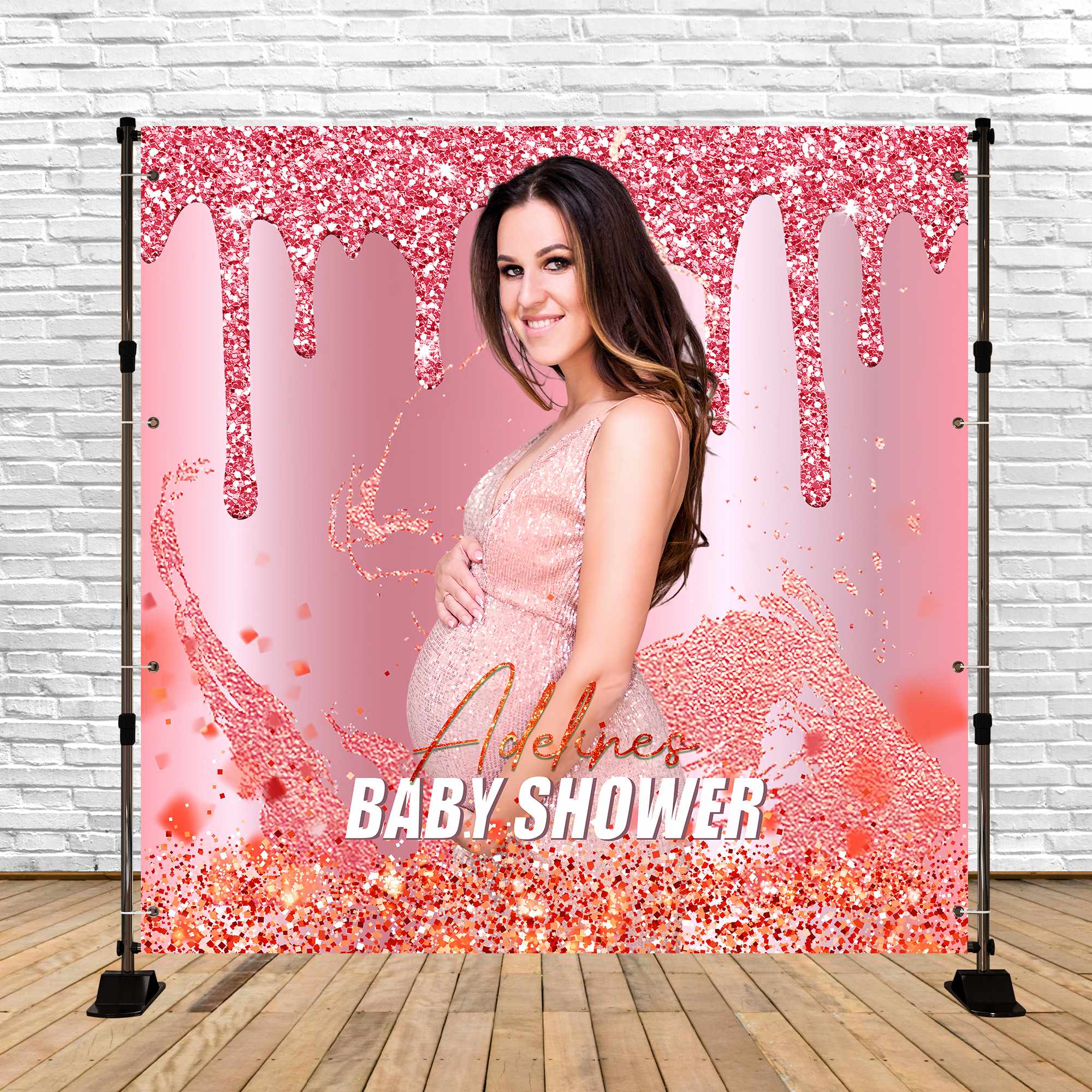Custom Baby Shower Backdrop Rose Gold Glitter Backdrop UK LXX6-3