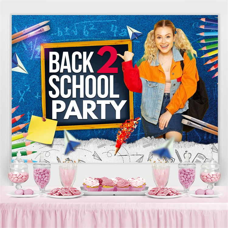 Back To School Backdrops Pencils Denim Fun Customized Backdrop UK LXX6-30