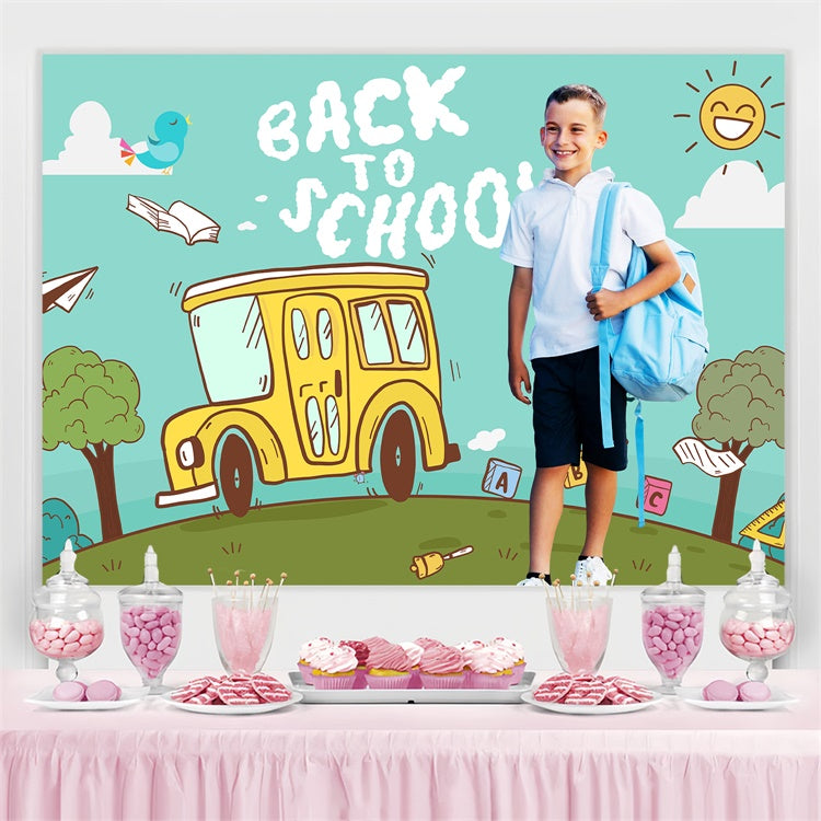 Back To School Backdrops Happy Bus Ride Personalized Backdrop UK LXX6-37