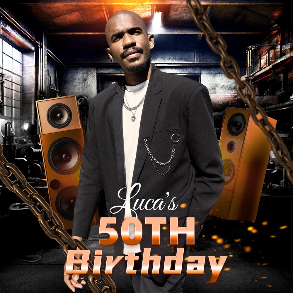 50th Birthday Backdrop Metal Beats Bash Personalized Backdrop UK LXX6-42