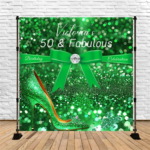 50th Birthday Backdrop For Her Glam Green Customized Backdrop UK LXX6-44