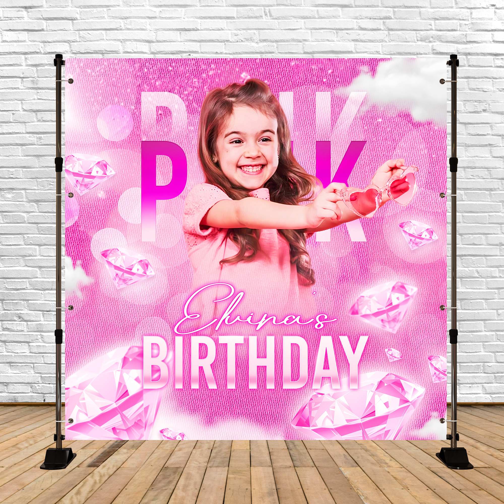 Pink Birthday Backdrop Pink Gems Party Custom Backdrop UK LXX6-45