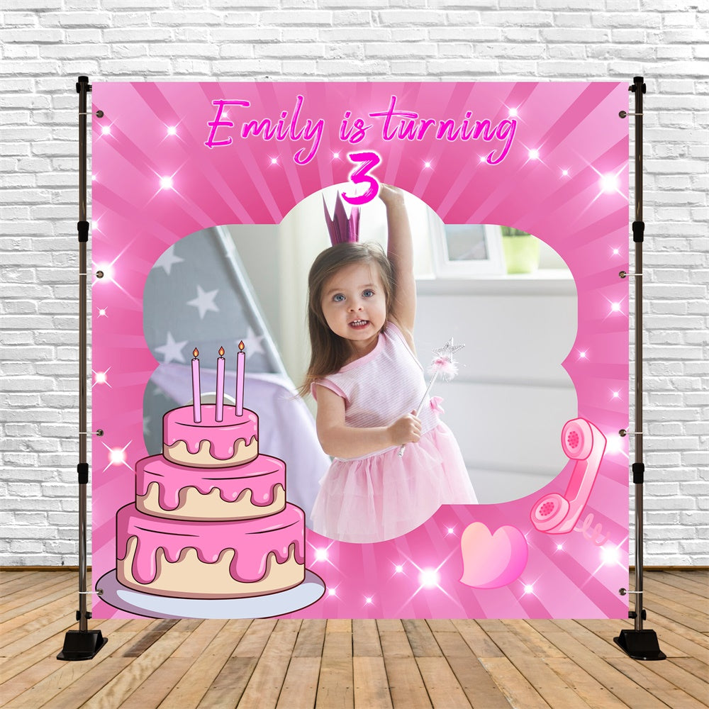 Customized Birthday Backdrop Pink Cake Party 3rd Backdrop UK LXX6-46