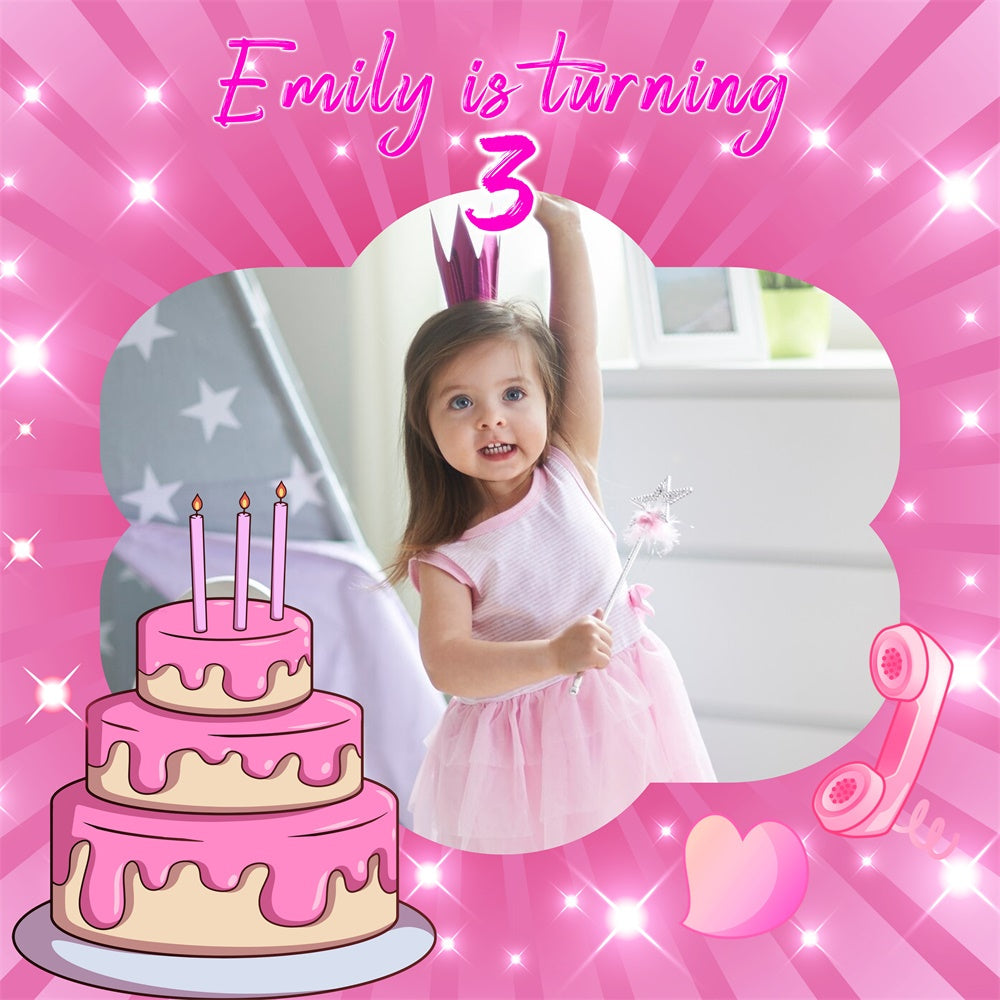 Customized Birthday Backdrop Pink Cake Party 3rd Backdrop UK LXX6-46