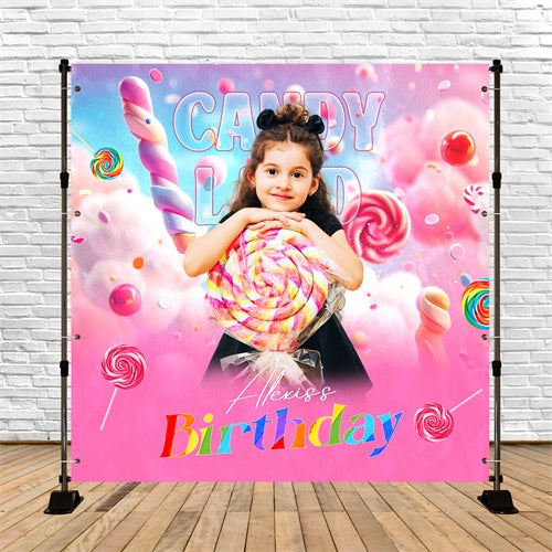 Happy Birthday Backdrops Sweet Rainbow Lollipop Custom Backdrop UK LXX6-49