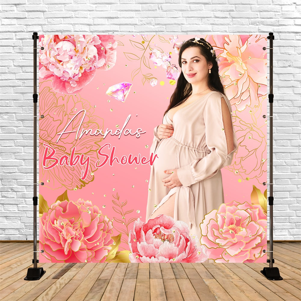 Baby Shower Photo Backdrop Pink Flower Diamond Customized Backdrop UK LXX6-5