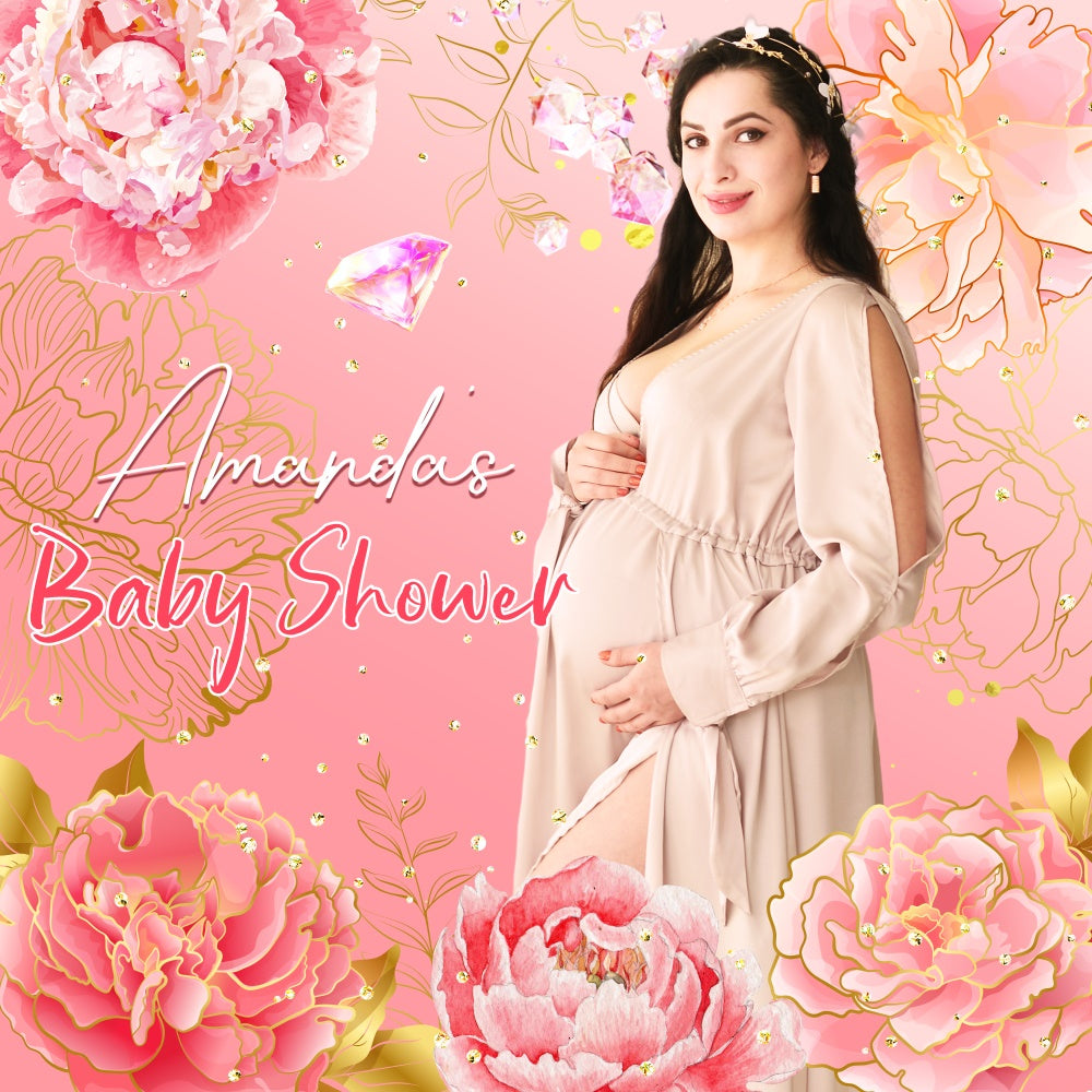 Baby Shower Photo Backdrop Pink Flower Diamond Customized Backdrop UK LXX6-5