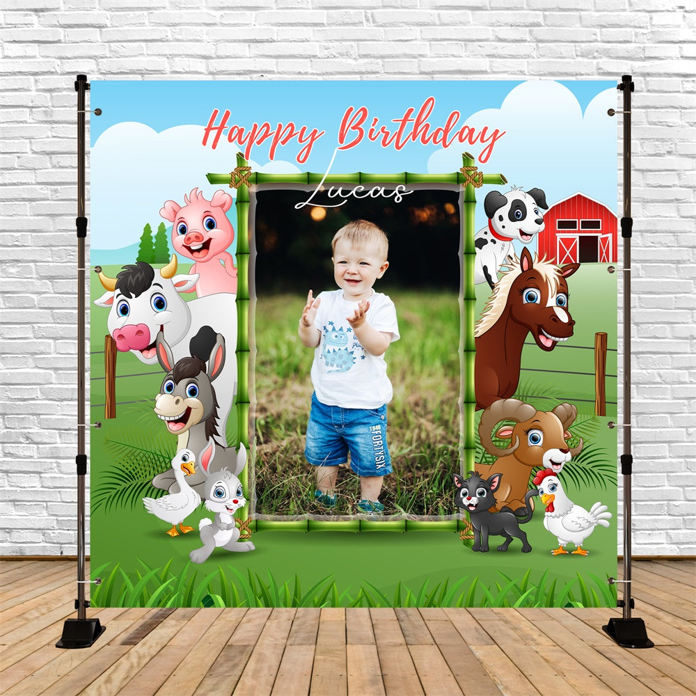 Personalized Birthday Backdrops Happy Farm Animals Backdrop UK LXX6-56
