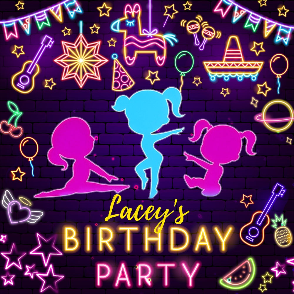 Backdrop Ideas For Birthday Neon Dance Party Customized Backdrop UK LXX6-59