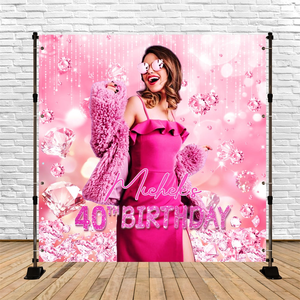 40th Birthday Backdrop Sparkle Pink Diamond Personalized Backdrop UK LXX6-61