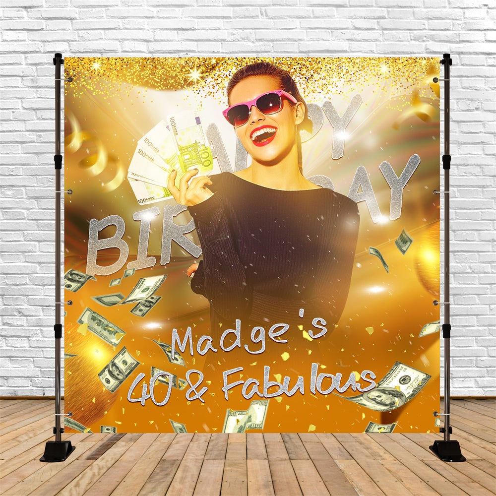 Custom Birthday Backdrop Golden Fortune 40th Birthday Backdrop UK LXX6-62