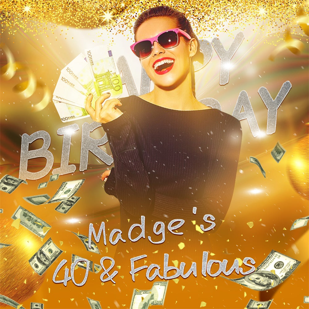 Custom Birthday Backdrop Golden Fortune 40th Birthday Backdrop UK LXX6-62