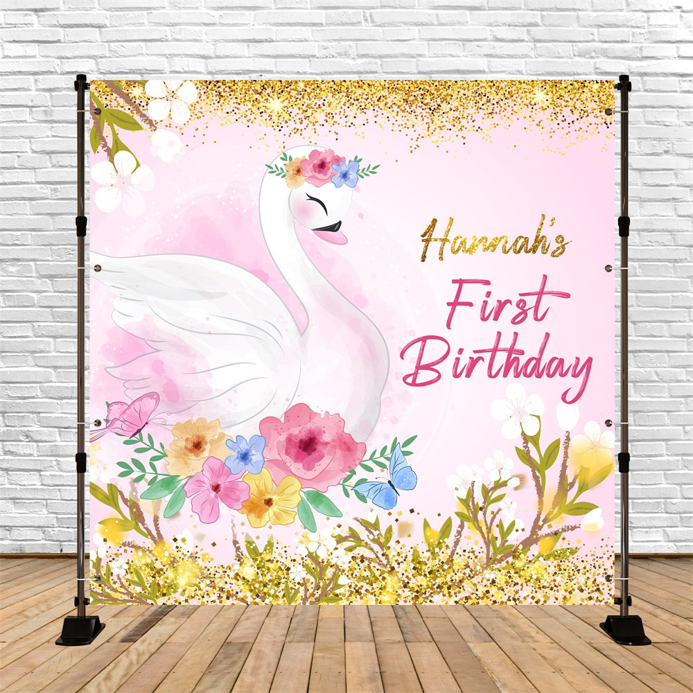1st Birthday Backdrop Elegant Swan Floral Personalized Backdrop UK LXX6-66