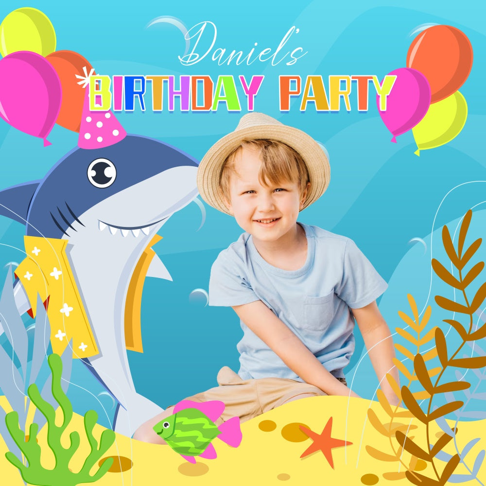 Custom Birthday Backdrops Sea Party Shark Adventure Backdrop UK LXX6-68
