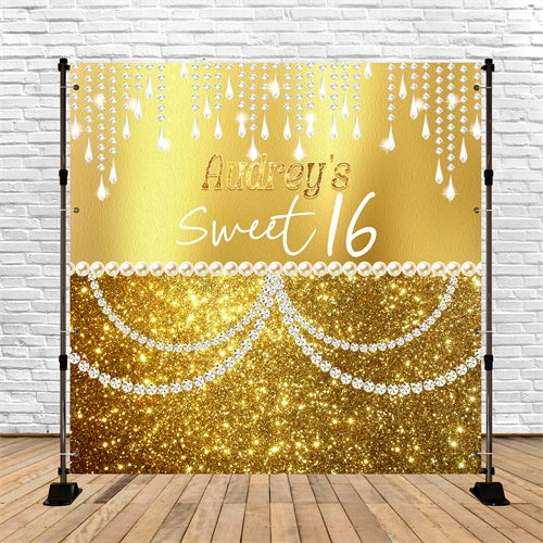 Customized Birthday Backdrop Glitter Pearls Sweet 16 Backdrop UK LXX6-81