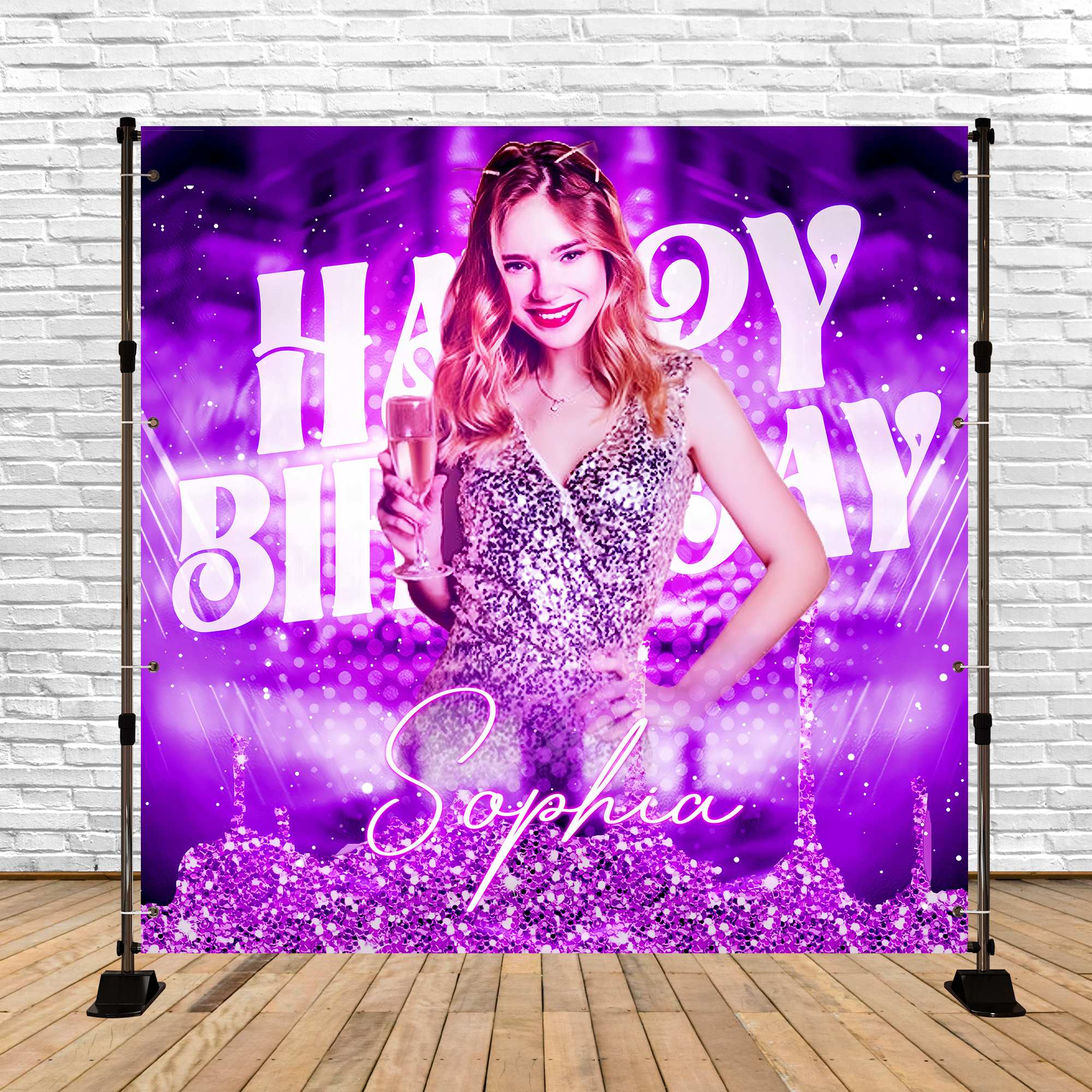 Birthday Party Backdrop Purple Sparkle Queen Custom Backdrop UK LXX6-86