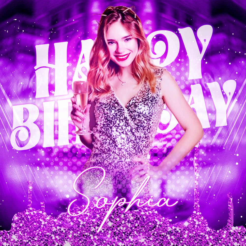 Birthday Party Backdrop Purple Sparkle Queen Custom Backdrop UK LXX6-86