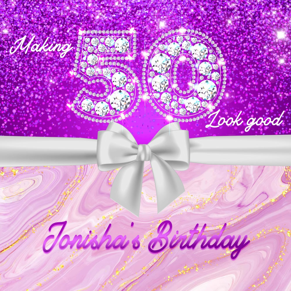 50th Birthday Backdrop Glitter Diamond Glam Custom Backdrop UK LXX6-90
