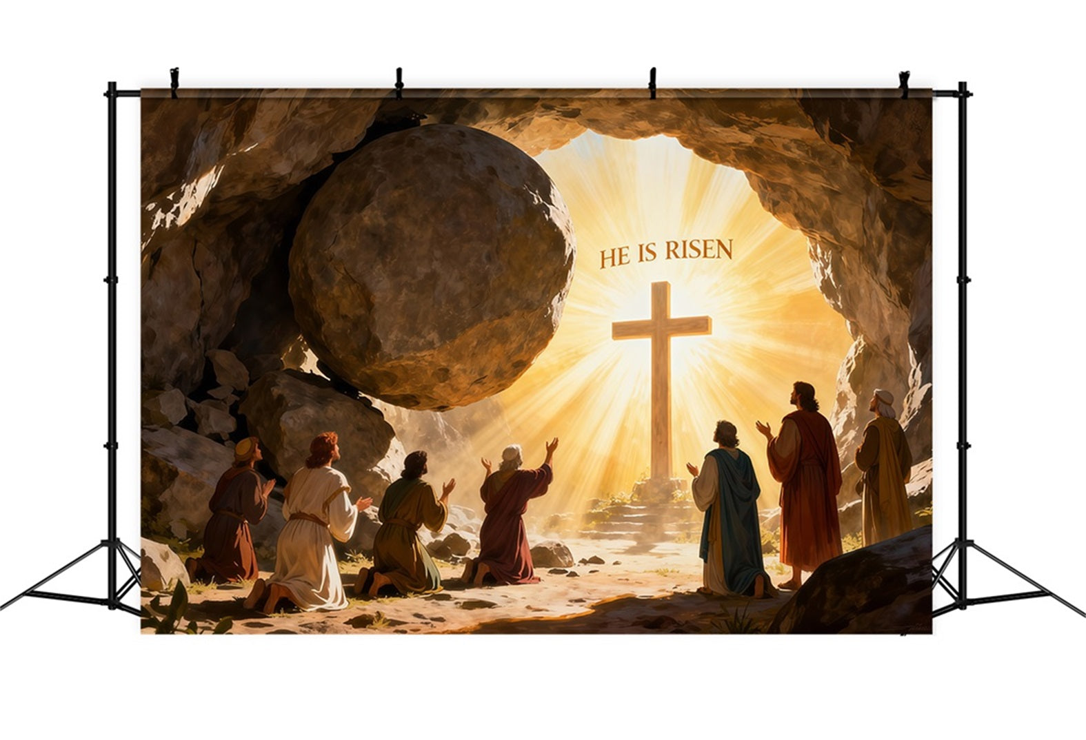 He Is Risen Backdrop Cross Christ Tomb Holy Light Easter Photo Backdrops UK LXX61-128