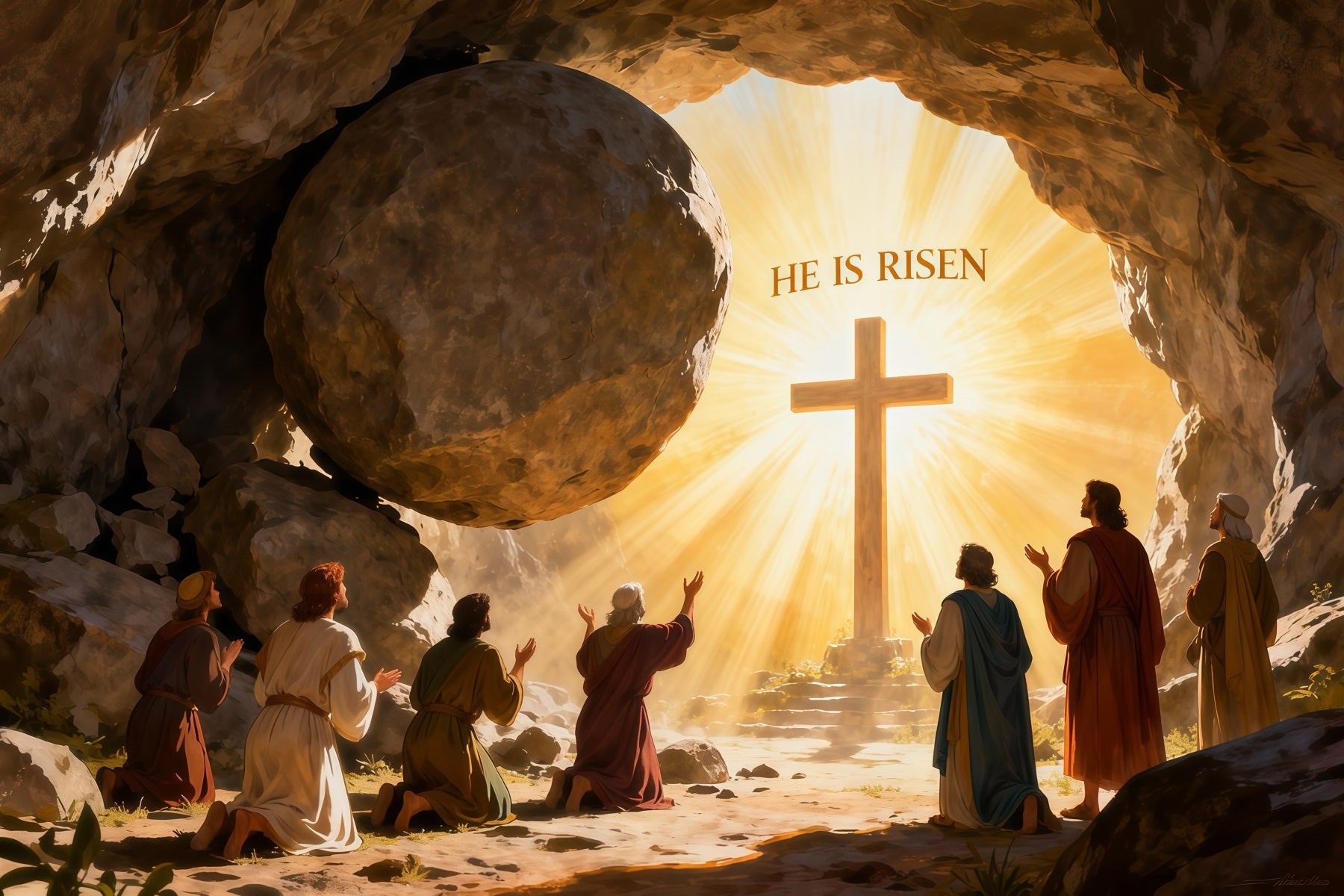 He Is Risen Backdrop Cross Christ Tomb Holy Light Easter Photo Backdrops UK LXX61-128