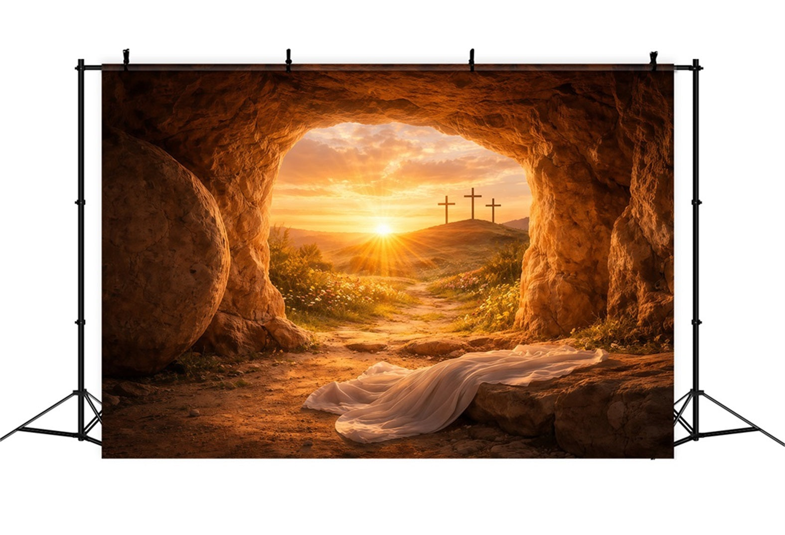 Easter Tomb Backdrop He Is Risen Holy Light Cross Easter Photography Backdrops UK LXX61-131