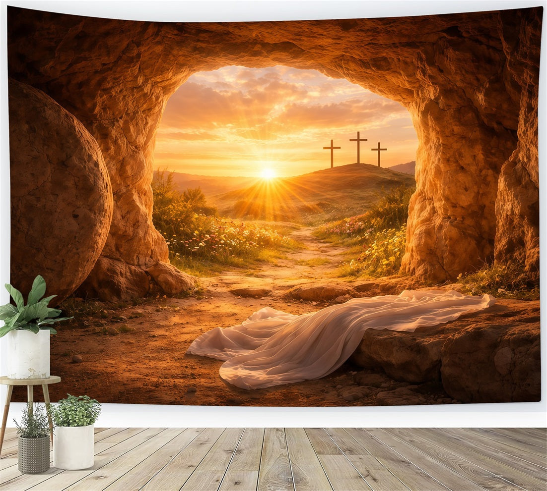 Easter Tomb Backdrop He Is Risen Holy Light Cross Easter Photography Backdrops UK LXX61-131