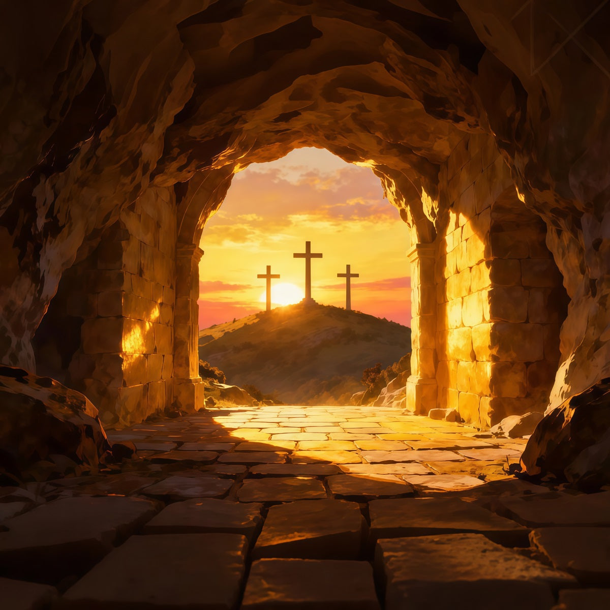 Religious Easter Backdrops He Is Risen Cross Hill Easter Photo Backdrop Ideas UK LXX61-133