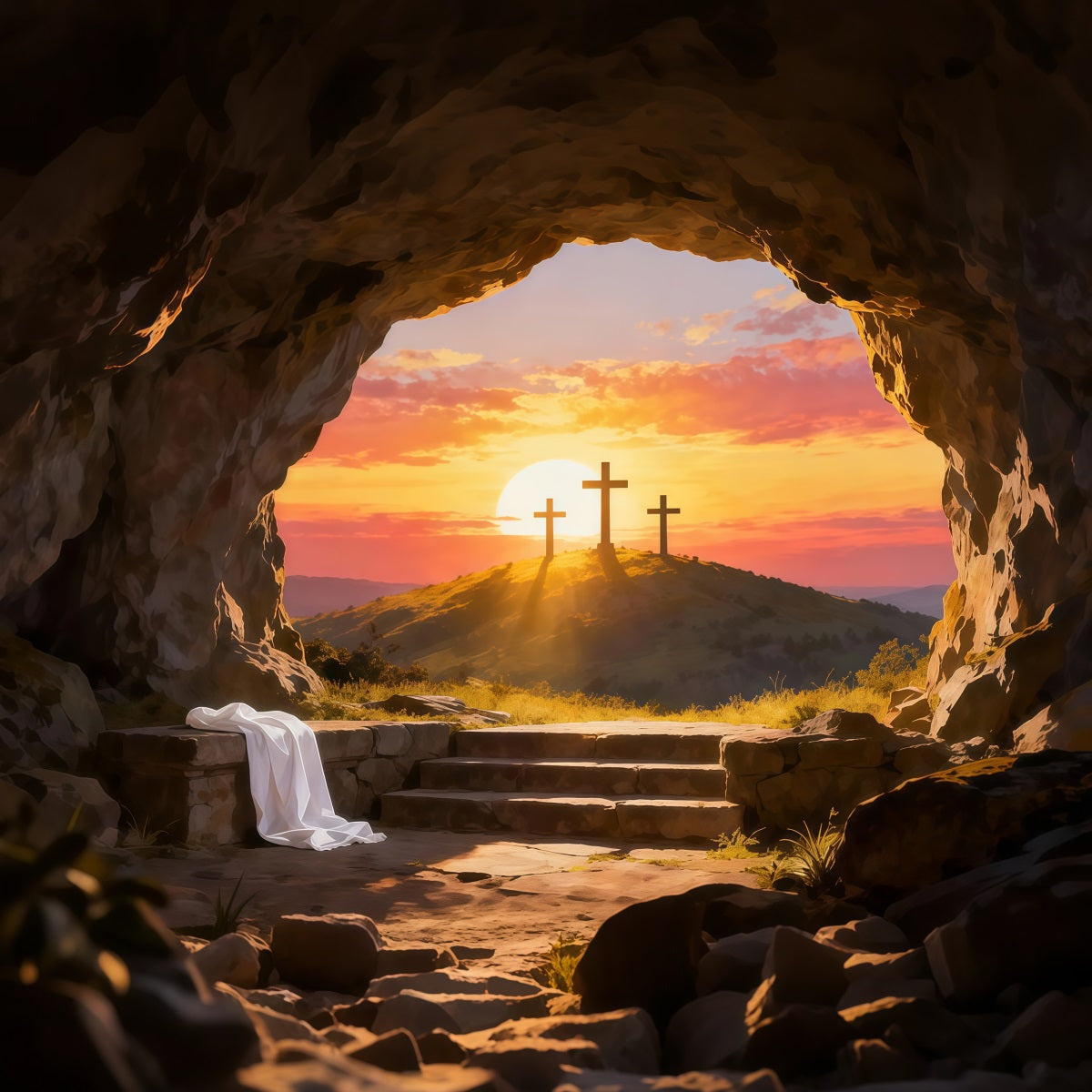 Religious Easter Backdrop He Is Risen Empty Tomb Easter Backdrop For Photos UK LXX61-137