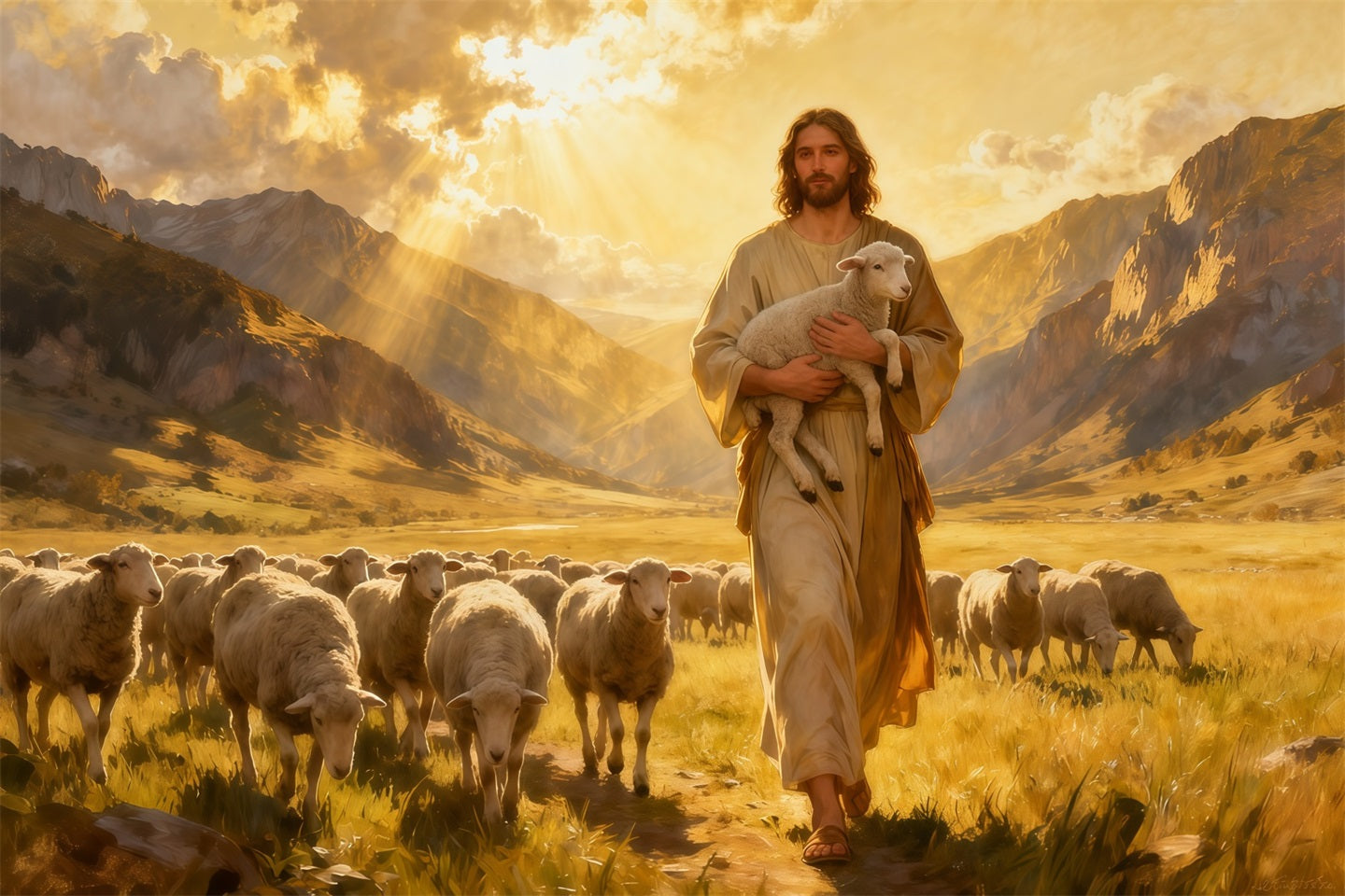 Christian Easter Photo Backdrop He Is Risen Shepherd Easter Backdrop UK LXX61-144