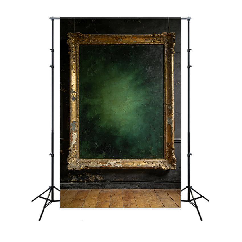 Portrait Studio Backdrop Antique Gilded Frame Wall Green Photo Backdrop UK LXX61-15